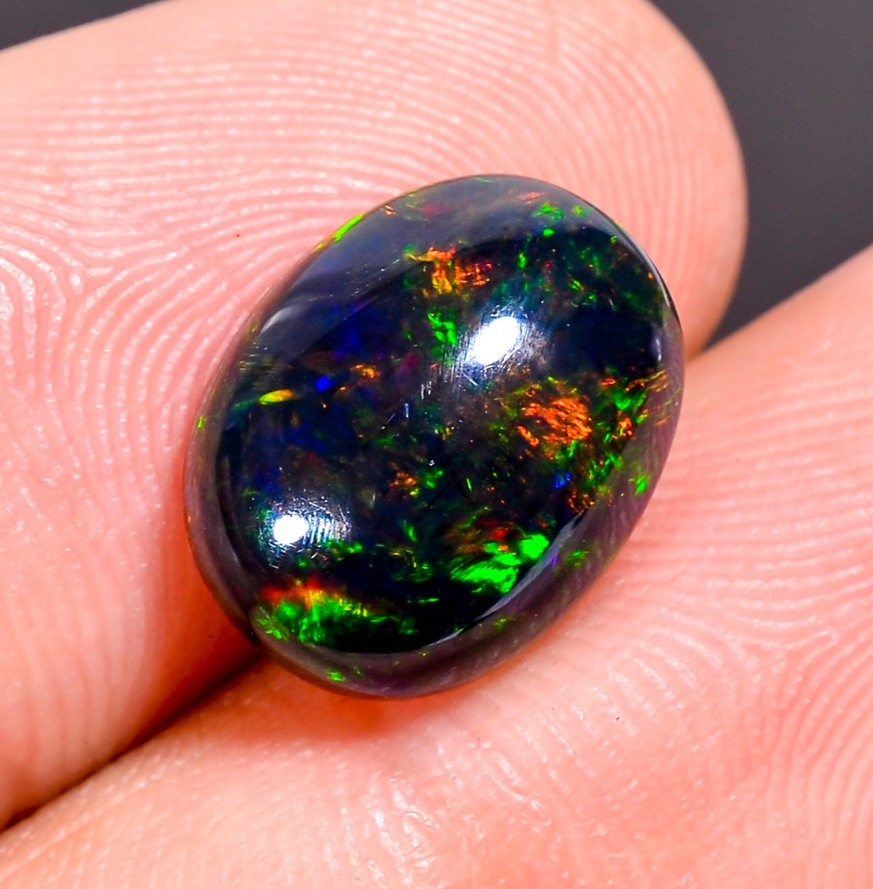 3 Ct Natural Black Ethiopian Opal Oval Shape Cabochon Loose Gemstone 12X9X5 mm