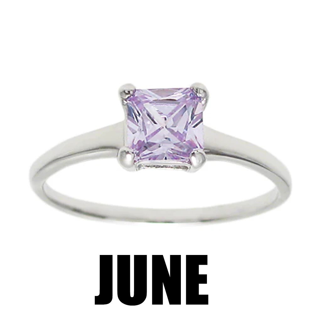 925 Sterling Silver Child’s Baby Princess Cut CZ Birthstone Ring Choose Month