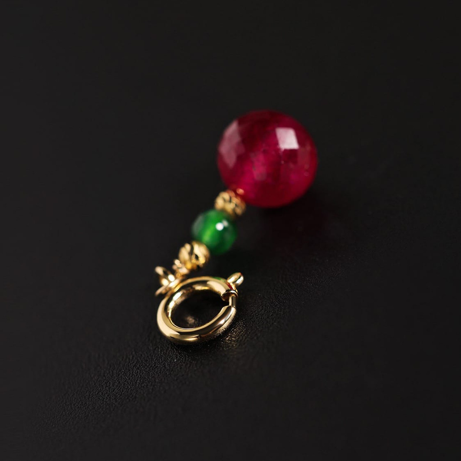 18K Gold Ruby Jadeite Pendant, Red & Green Charm Necklace, Fine Jewelry Gift