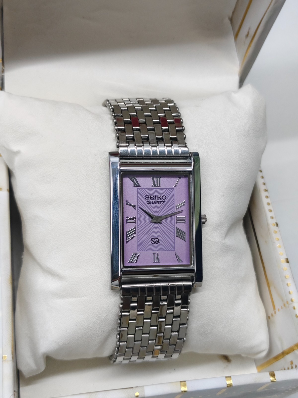 Vintage Refurbished Seiko Slim Tank Purple Quartz Japan Men s Wrist Watch