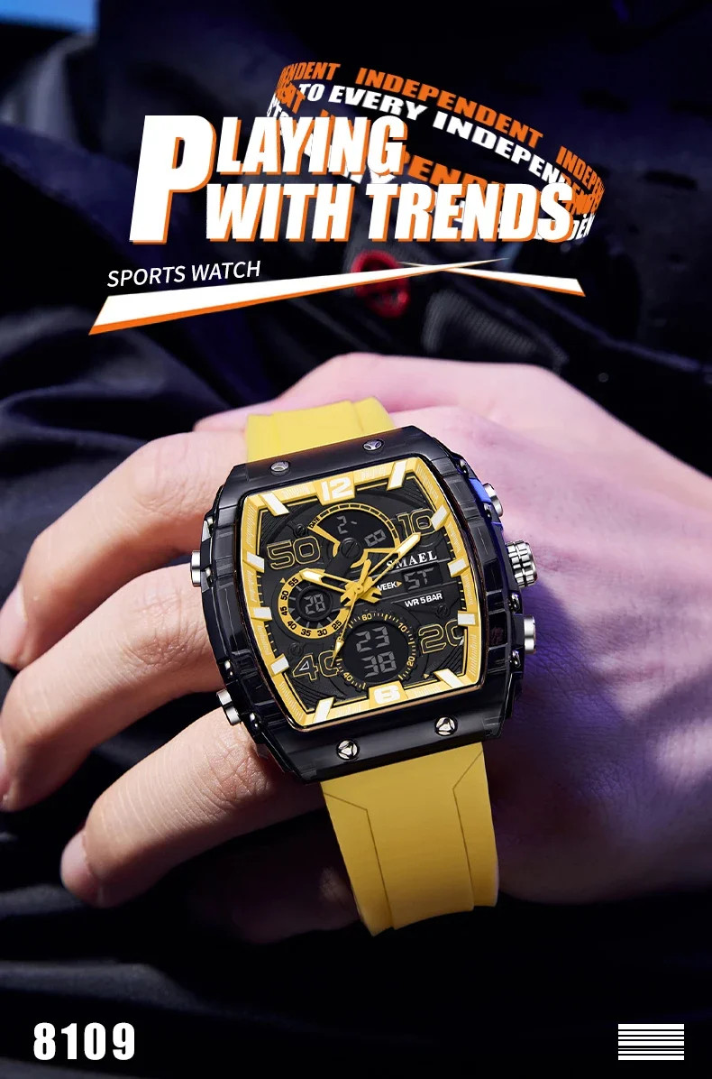 8109 Men’s Multifunctional Digital Sports Watch 50M Waterproof Dual Display LED