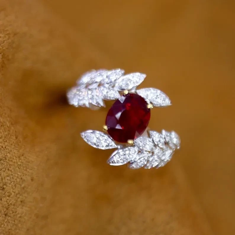 2Ct Oval Cut Simulated Ruby Engagement Ring 14K White Gold Plated