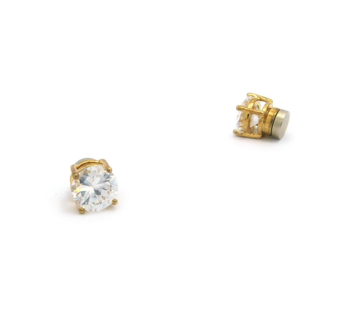 ROUND CUBIC ZIRCONIA MAGNETIC STUD EARRING 4mm TO 10mm GOLD PLATED CZRM-G