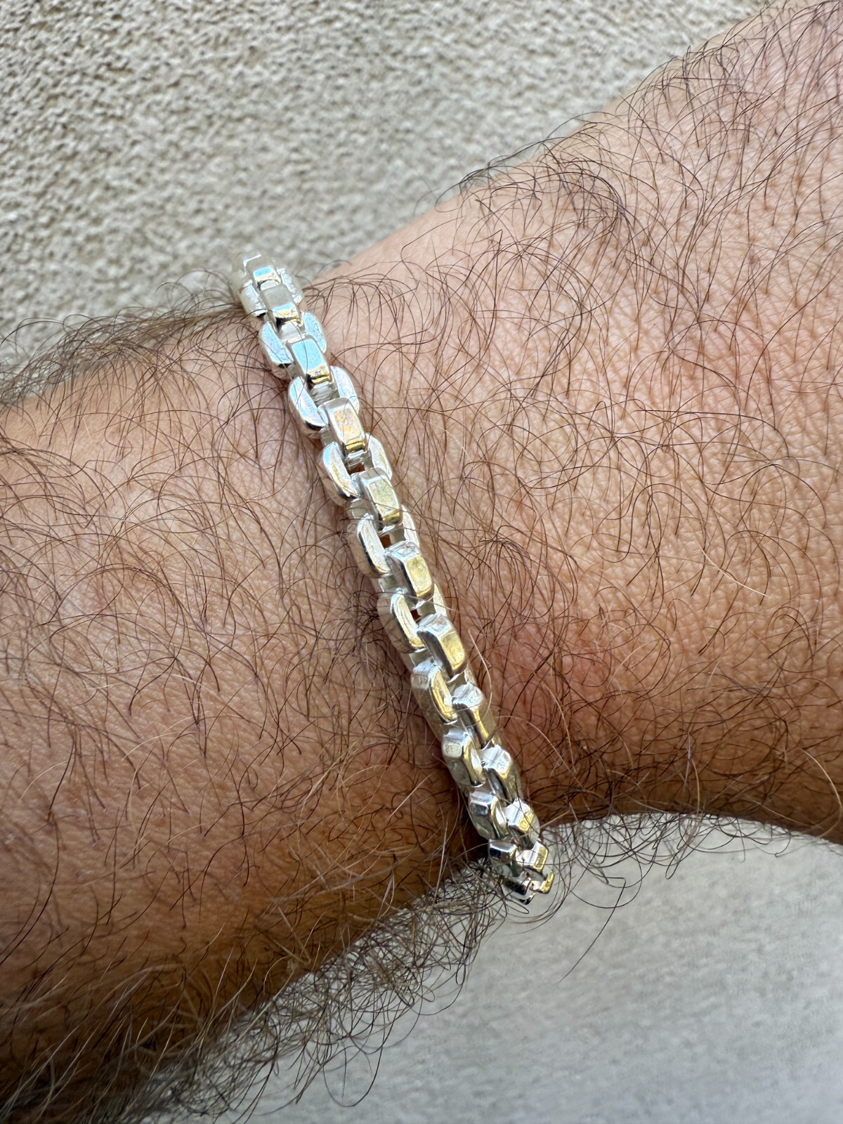 Real 925 Sterling Silver 5mm Men’s Hollow Puff Box Rolo Hermes Link Bracelet