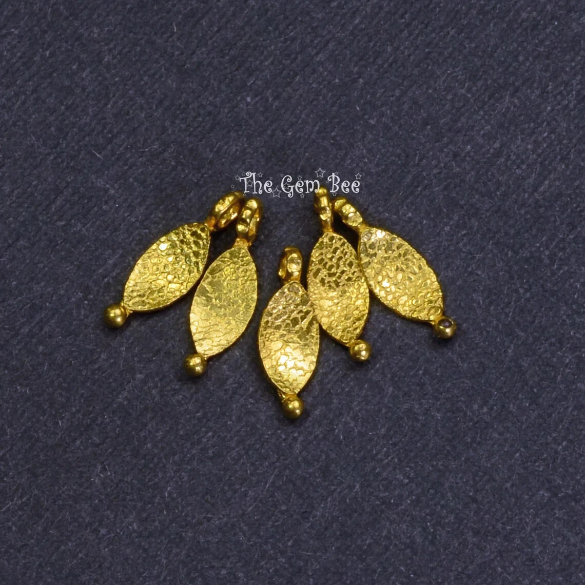 18k Solid Yellow Gold Fancy Textured Petite Leaf Charms Findings (5)