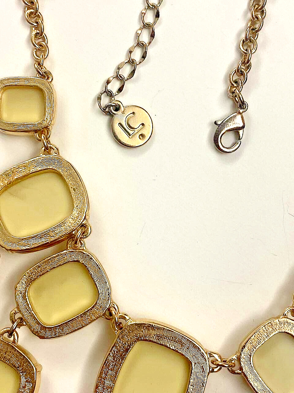 Vintage Liz Claiborne Gold Tone Beige Statement necklace. 19 1/2 inches long