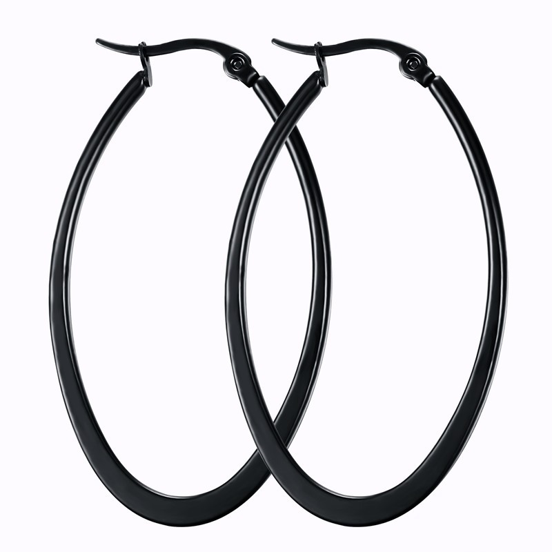 Womens Unique Black/Silver/Rose Gold/Gold Stainless Steel Big Oval Hoop Earrings