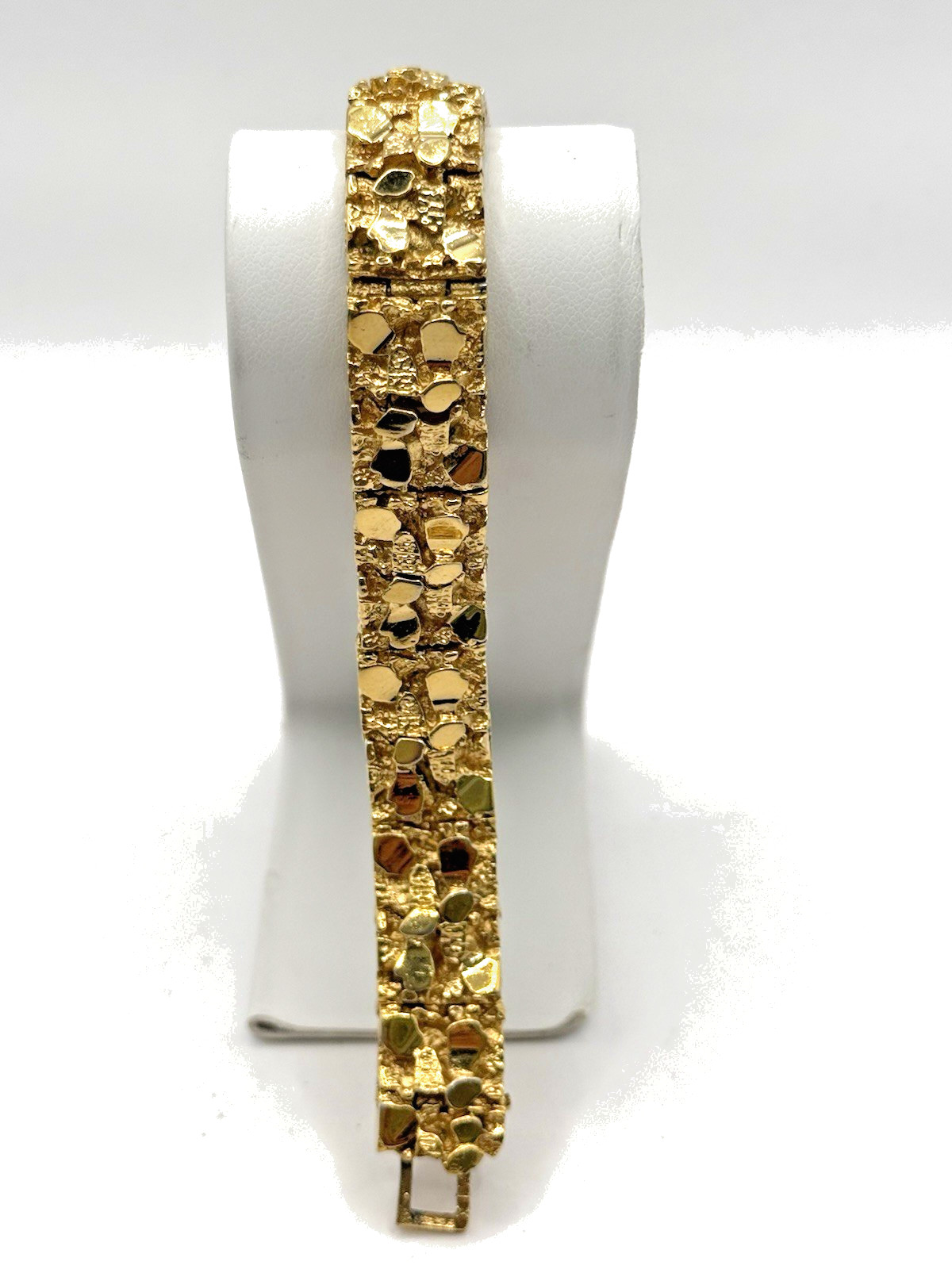 Vintage Gold Plated Nugget Design Fold Over Clasp Tennis Bracelet sz 7.25″