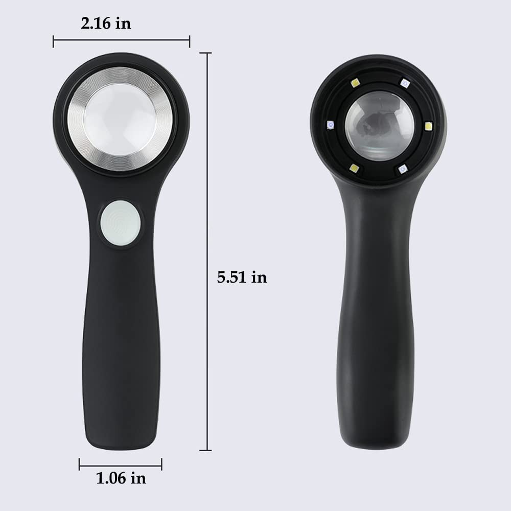 10X Handheld Jewelers Loupe Magnifier with USB Rechargeable Light & Scale, UV/LE