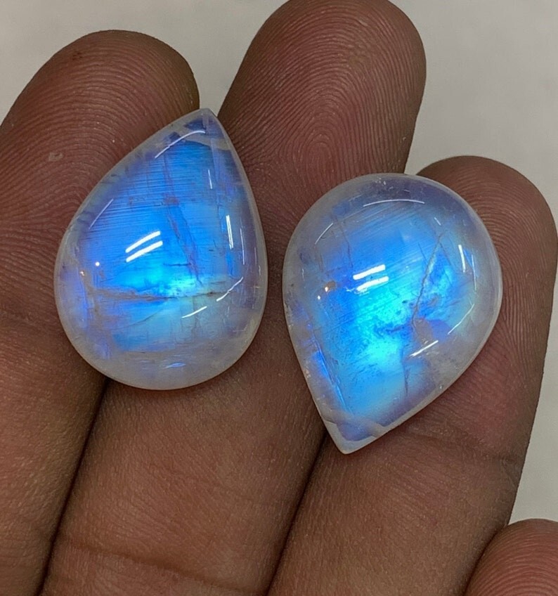 AAAAA Quality Rainbow Moonstone Blue Fire Pear Briolette 15×21 To 16×21 MM