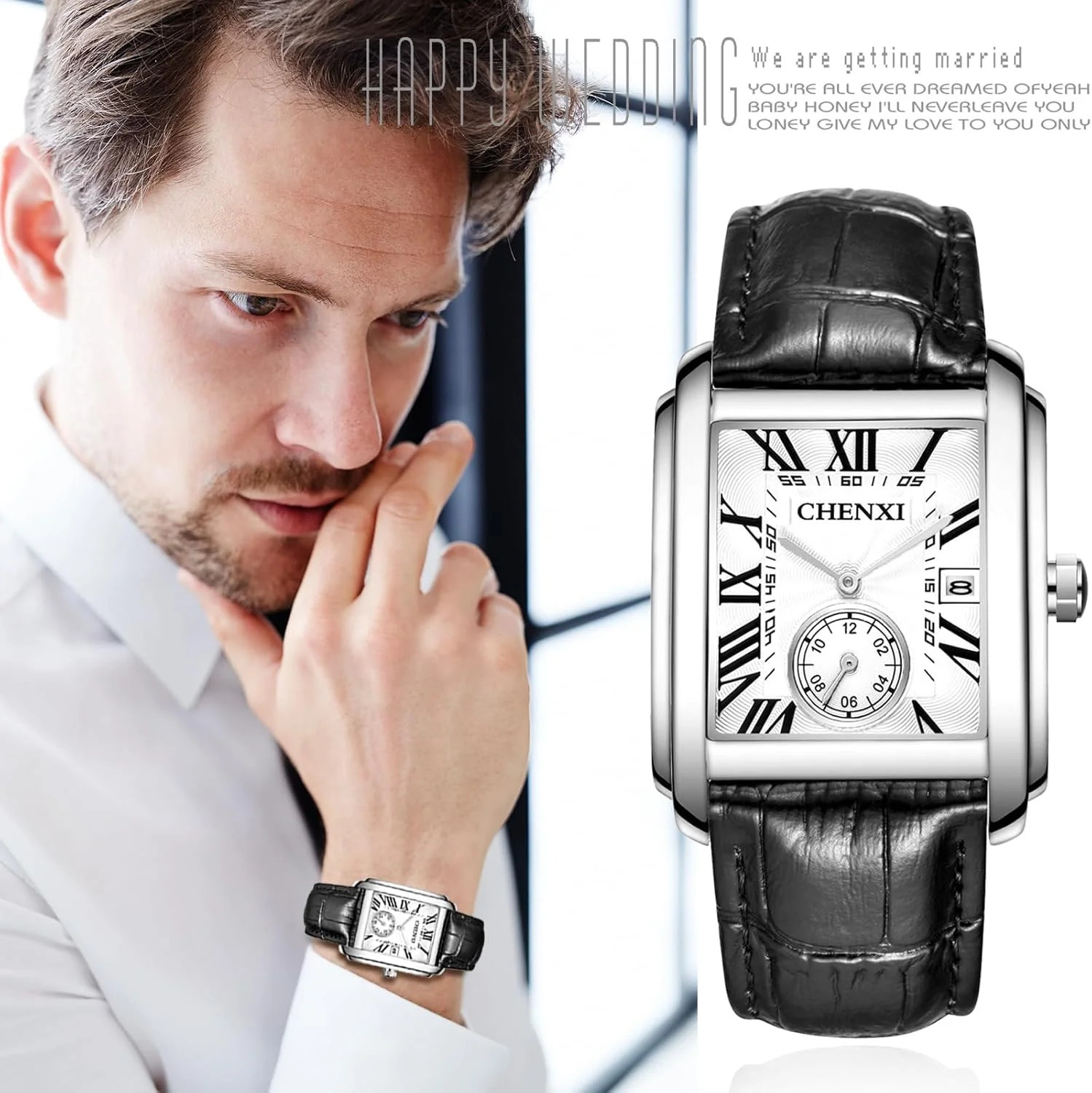 Men’s Watches Casual Retro Rectangular Waterproof Dress Analog Quartz Wri