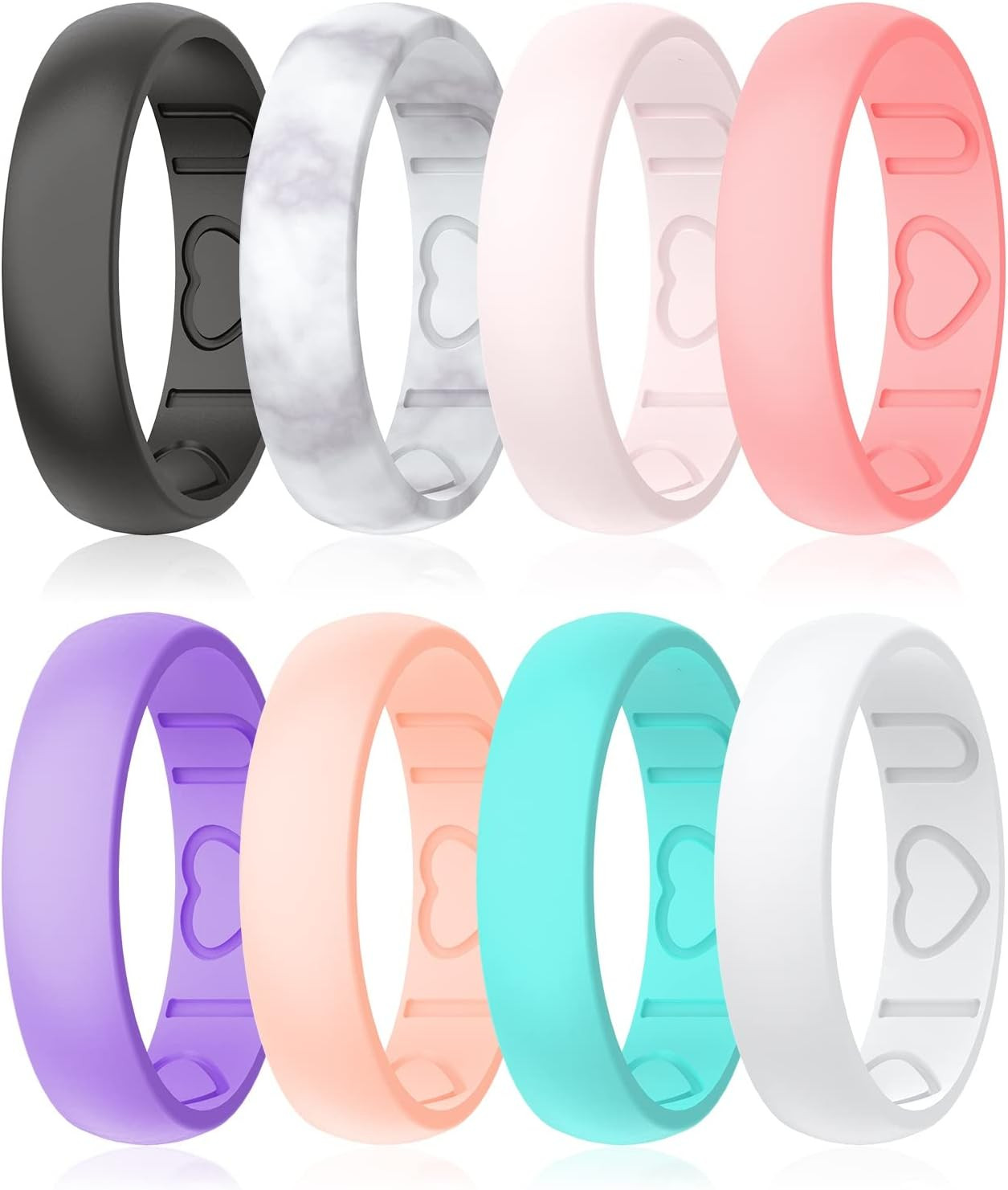 Silicone Ring Women – Heart [I Love U] Pattern Airflow Flow Grooves Breathable R