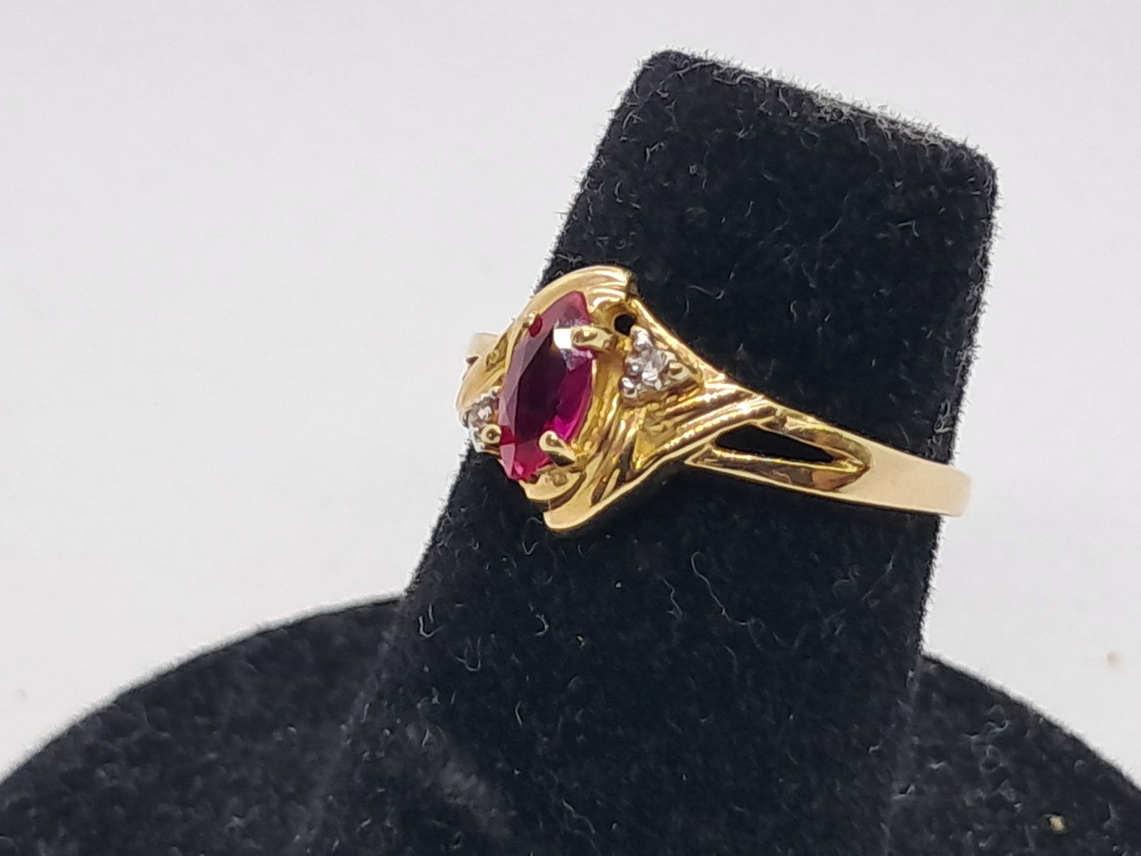 Dainty Victorian Style Marquise Ruby Ring 10K Solid Yellow Gold Natural Diamonds
