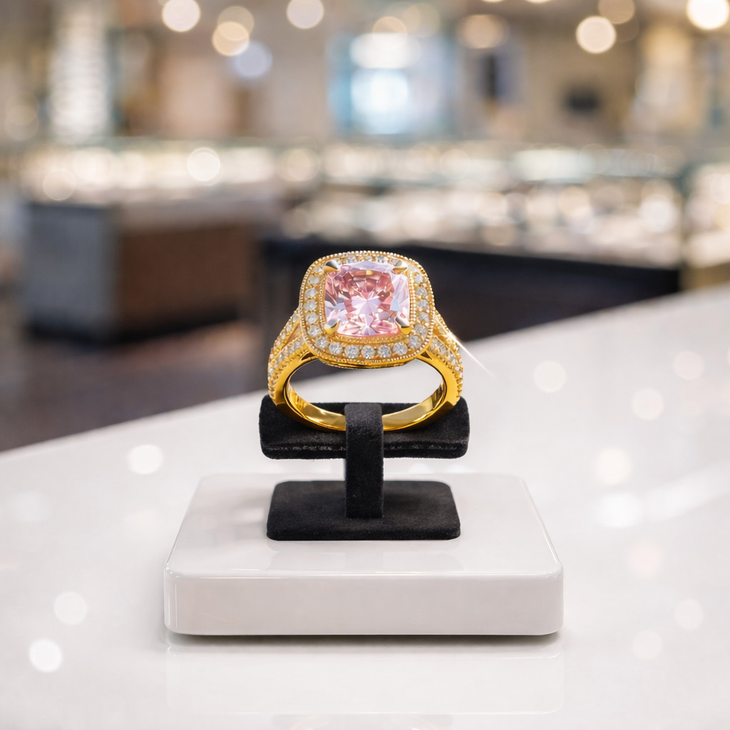 4.20 Ct Cushion Natural Pink Sapphire & Diamond Wedding Ring 14k Yellow Gold 8