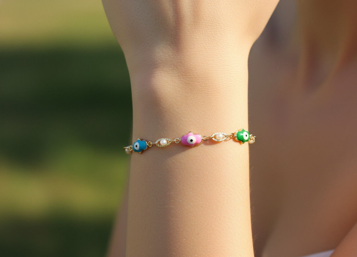 Colorful Evil Eye Charm Bracelet Gold-Plated Brass Boho Bracelet For Women
