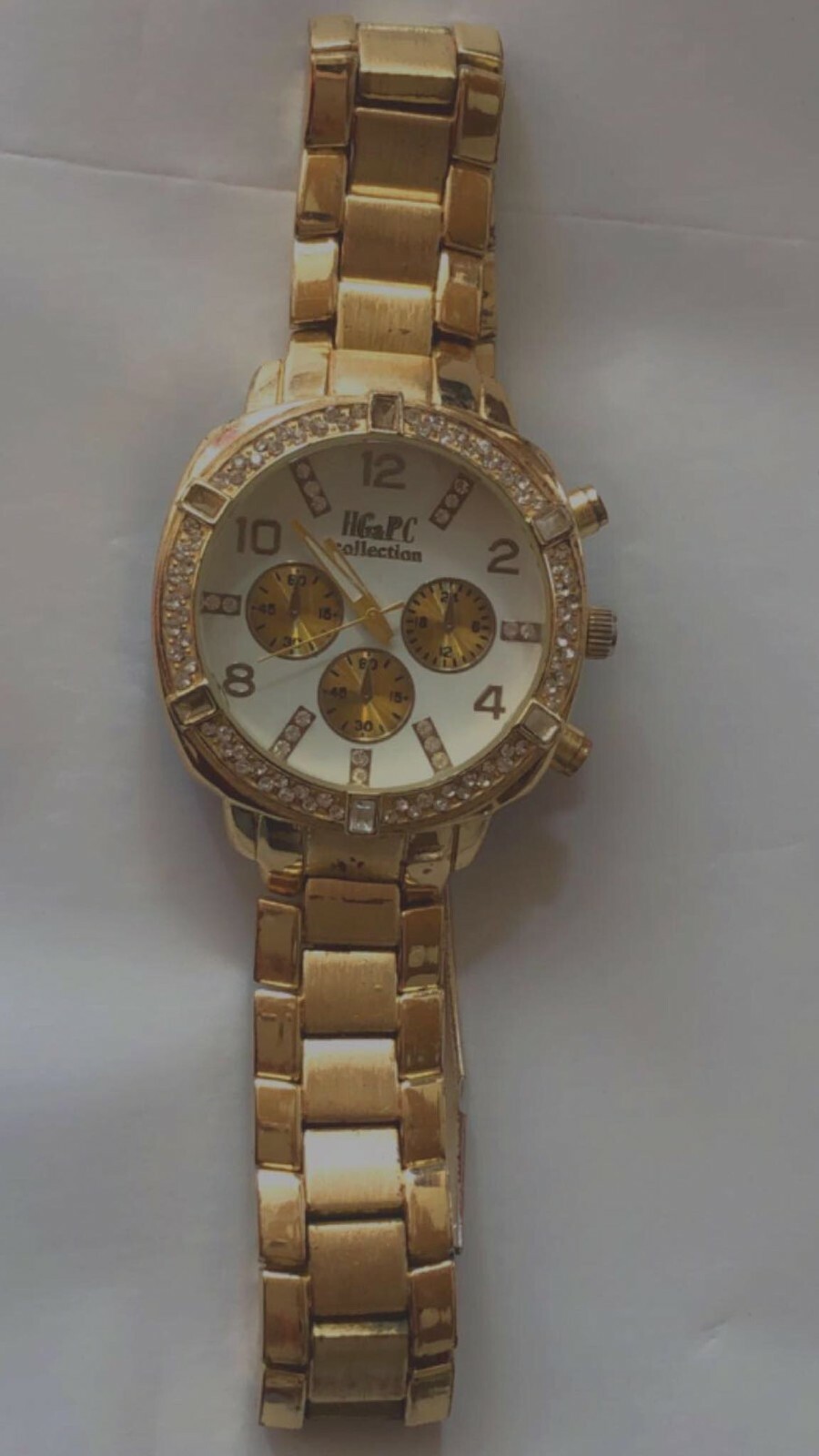 wristwatch female old HG&PC Metal Stainless Steel plated golden zircon stone