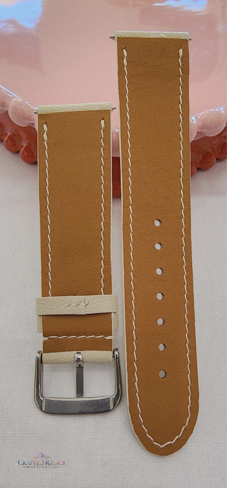 22mm Handmade Ivory French Sheepskin Leather Watch Strap Cream White 22-20