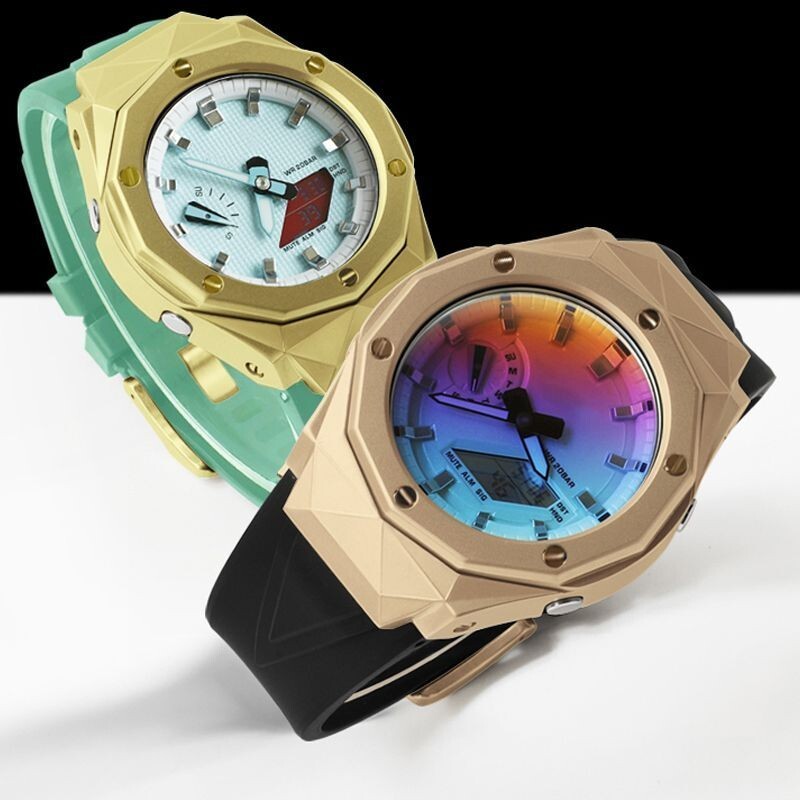 For G-Shock GA-2100 GA2110 CasiOak Mod Kit Steel Diamond Bezel Case Rubber Strap