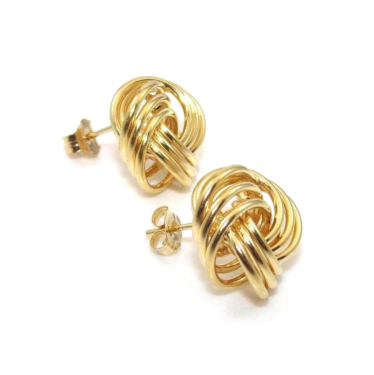 14K Yellow Gold Weave Woven Knot Stud Earrings