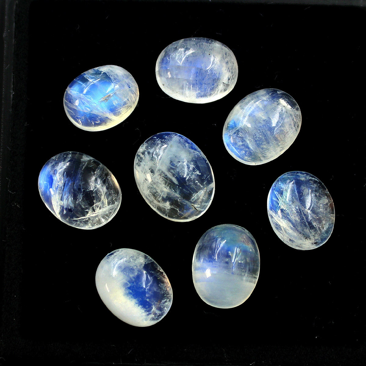 8 PC Natural Rainbow Moonstone High Quality 9mm-11mm Oval Cabochon Gemstones Lot