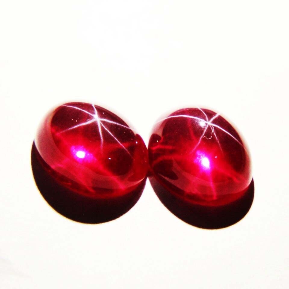 Extremely 18 Ct Certified 6 Rays Natural Star Ruby Cabochon Gemstone Pair