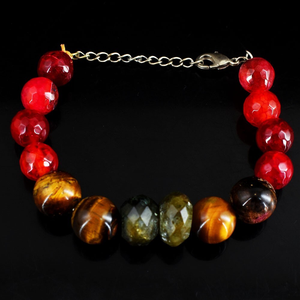 218.00 Cts Onyx ,Tiger Eye & Labradorite Beaded Beautiful Bracelet VK 31 E666