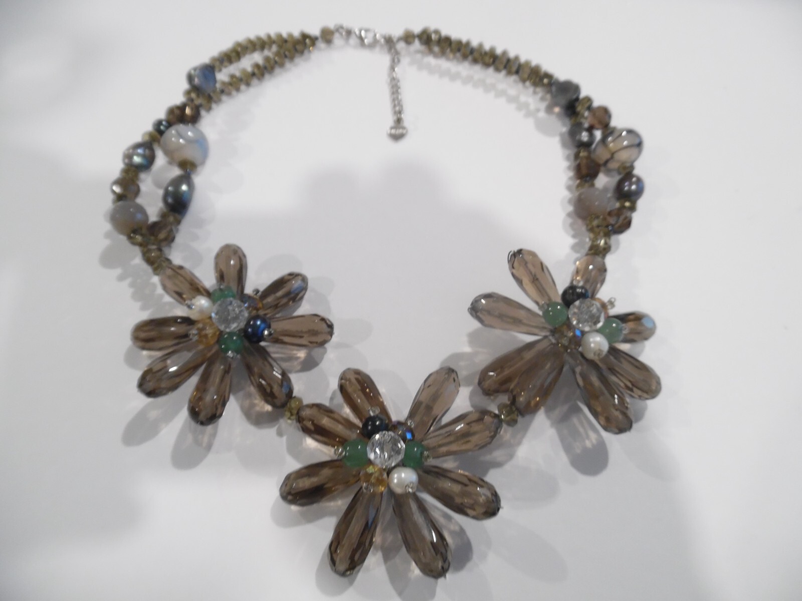 Beaded Cluster Statement Necklace Gemstone and Crystal Art Glass- Gorgeous! Wow!