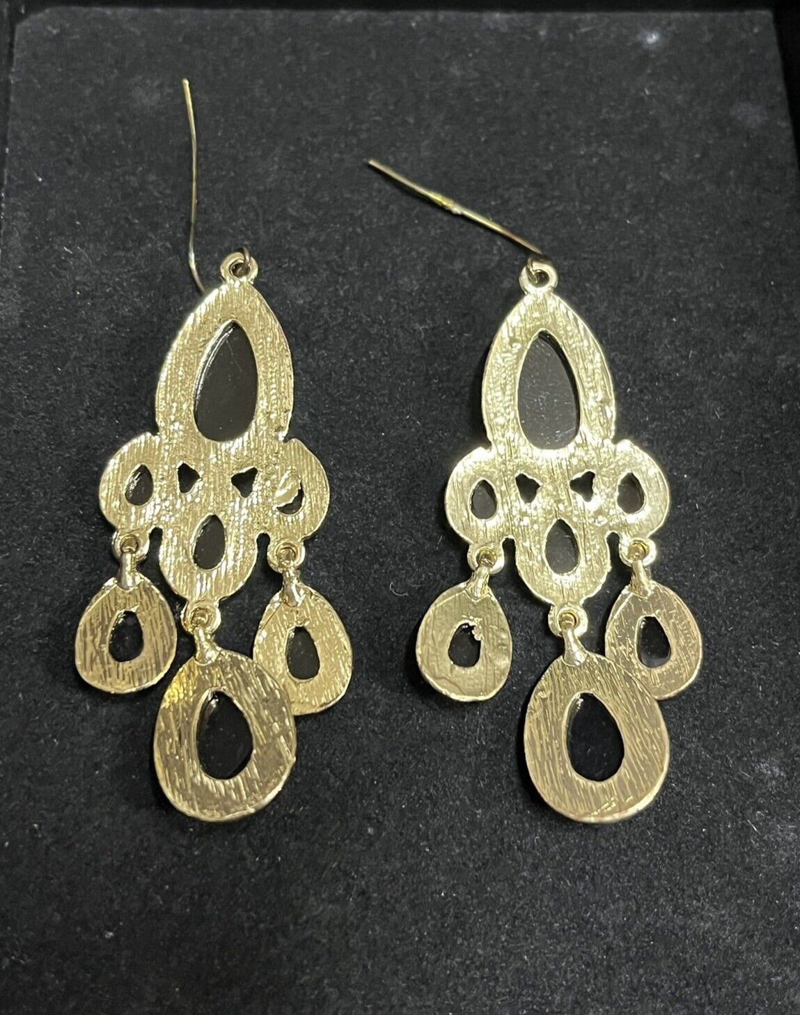 Modern Southwestern Hook Earring Set of 2 Red Black Gold Tone Chandelier 2-2.25″
