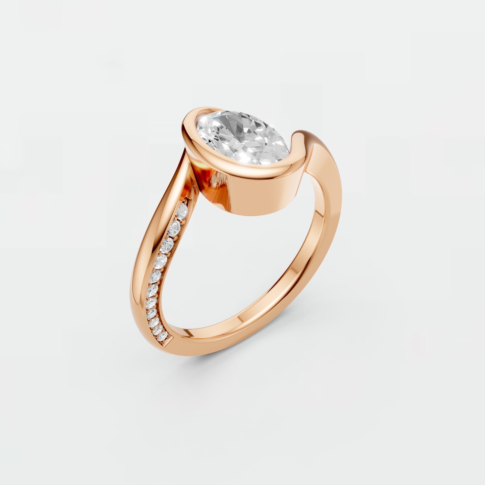 Oval Cut Lab Grown Diamond Bezel Setting Solitaire Engagement Ring
