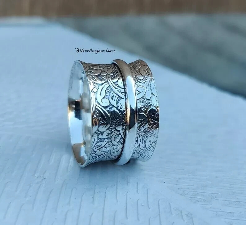 925 Sterling Silver Spinner Ring Statement Handmade Ring For Men Women All Size