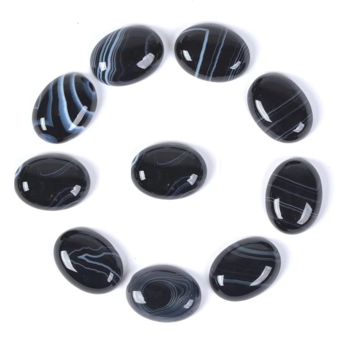 Natural Black Banded Agate Oval Cabochon 6x8mm to 12x16mm Loose Gemstone