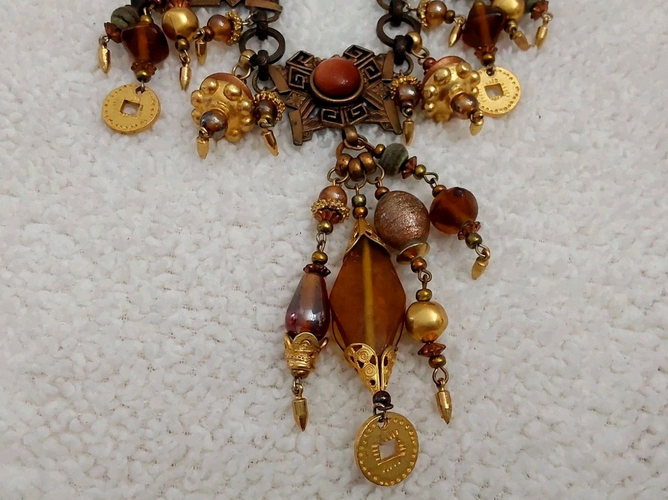 Vintage Robert Rose Necklace Gold Brown Beaded Egyptian Jewelry