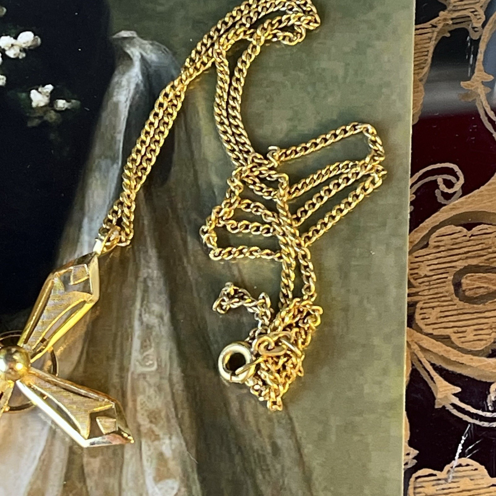 Vtg Van Dell 12K Gold Plated 2.25” Cross Necklace – 20” – Signed VD – 1940s-60s