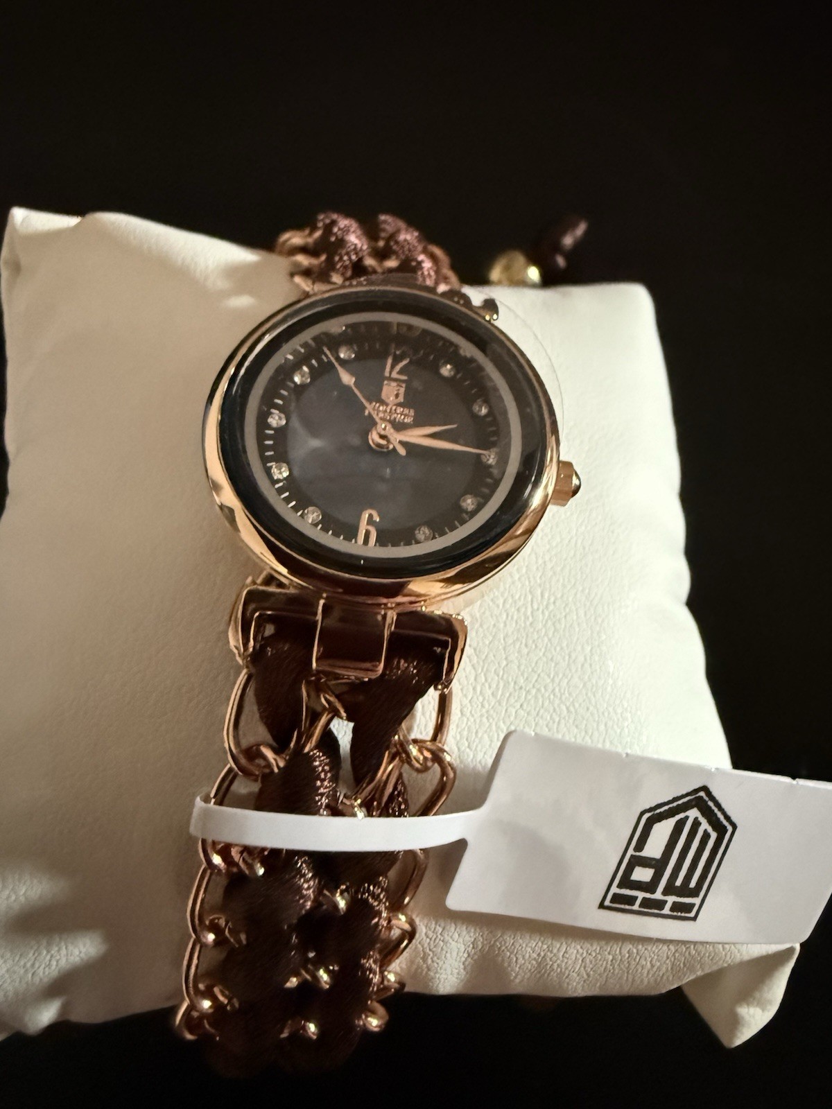 Montres Prestige Women’s Quartz Watch Rose Gold Brown Braided Bracelet New Box