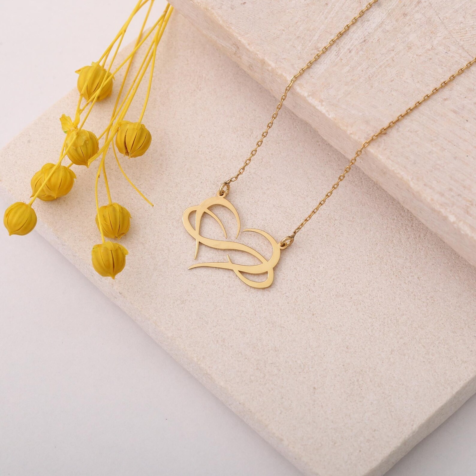 925 Sterling Silver Free Chain 14K Yellow Gold Plated Heart Pendant Gift for Her