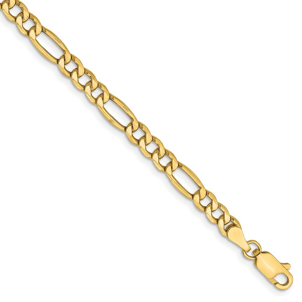 Real 14kt Yellow Gold 4.40mm Semi-Solid Figaro Chain Chain Bracelet; 8 inch