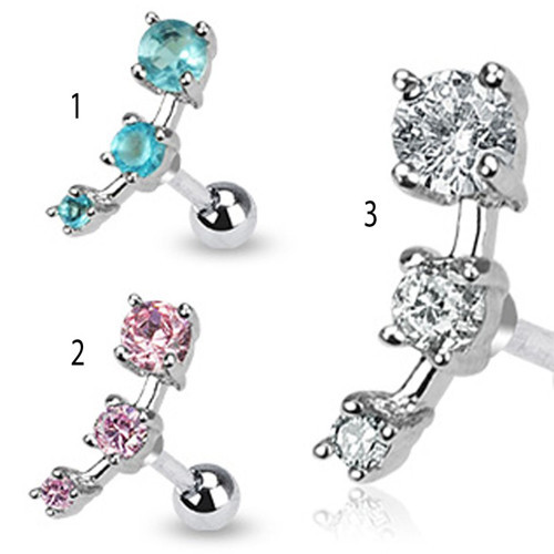 Triple Gem CZ Droplet Tragus Cartilage Piercing Earring Stud 16 gauge 1/4″ A71
