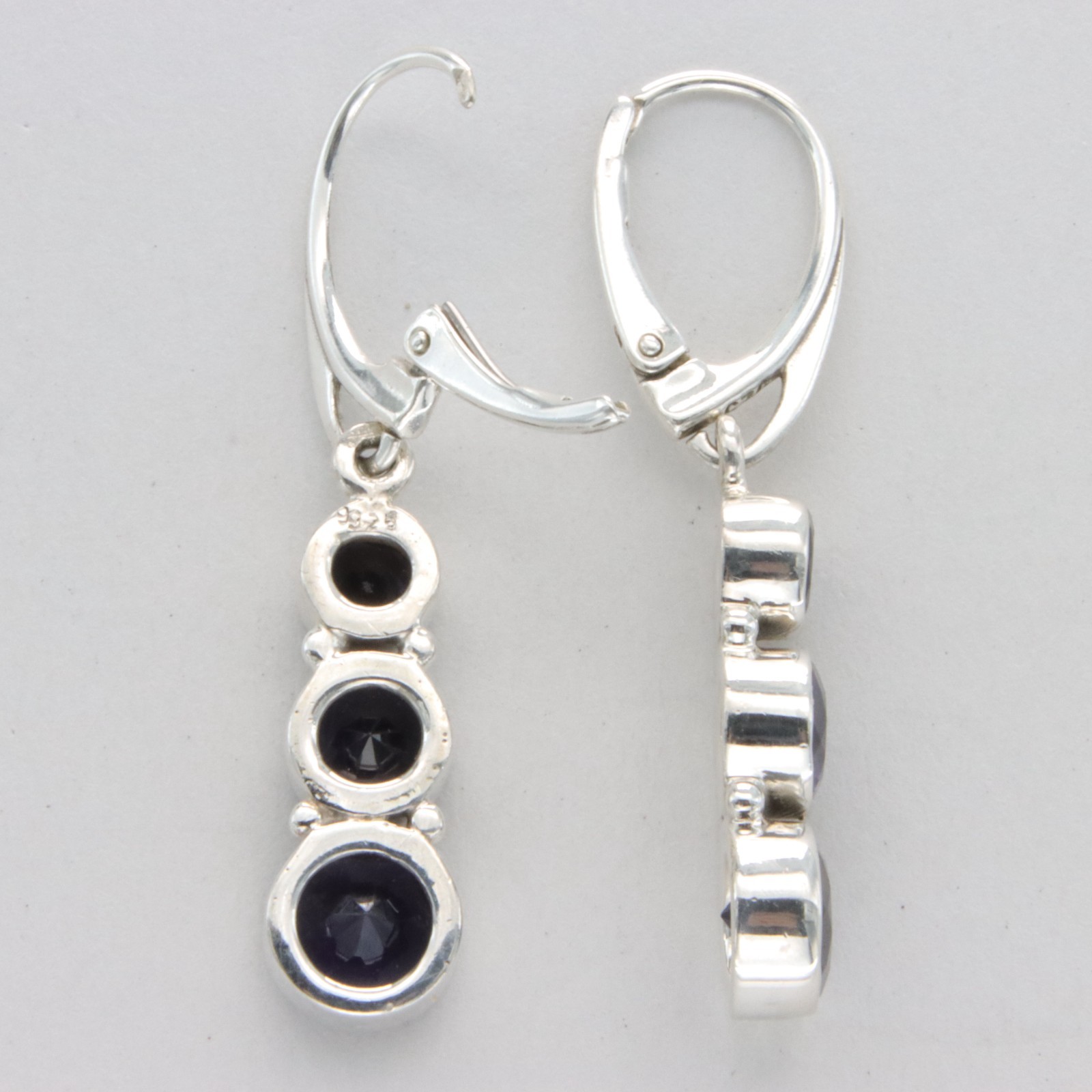Genuine and Natural Blue IOLITE Earrings 925 STERLING SILVER Leverback #5e