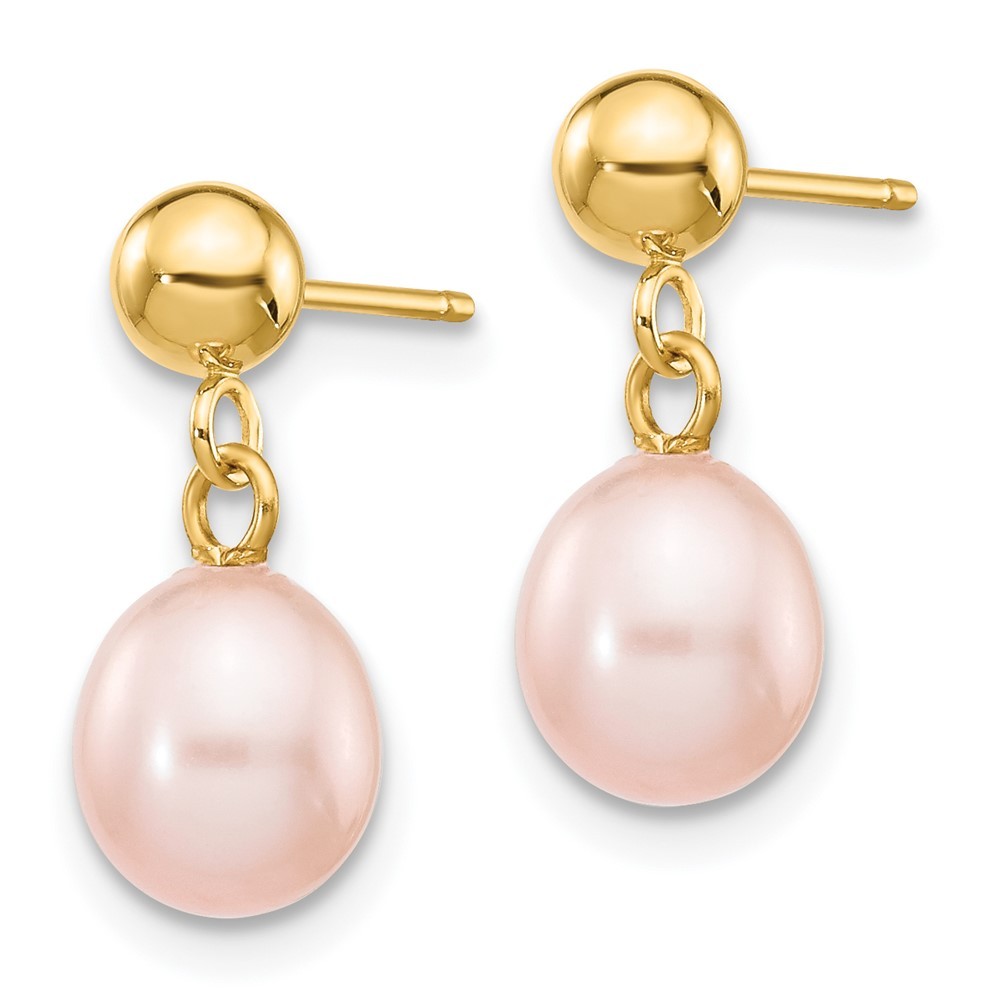 14k Yellow Gold 6-7mm Pink Rice Pearl Drop and Dangle Earrings 0.18g for Mom