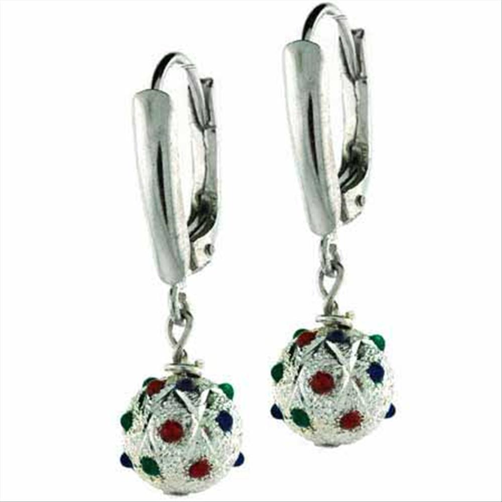 925 Silver Green, Red, & Blue CZ Bead Lever-Back Earrings