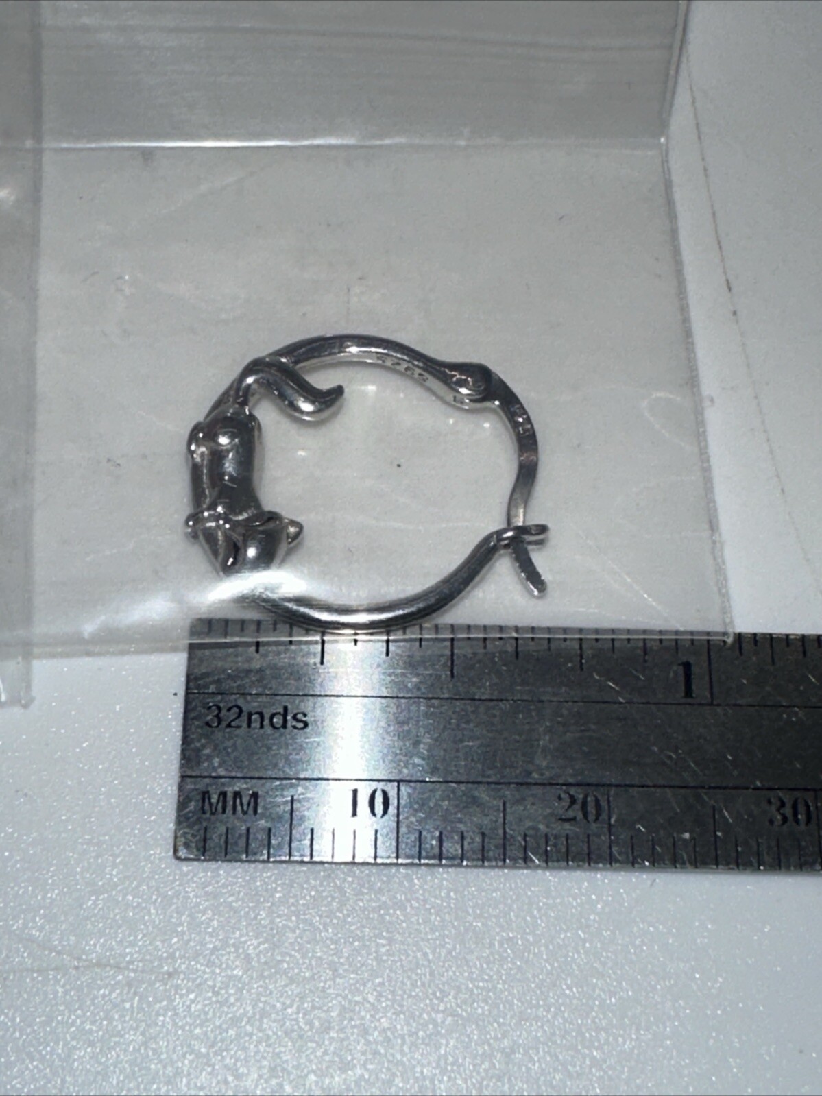 Sterling Silver Fox On Hoop Latch Down Hoop Earrings New