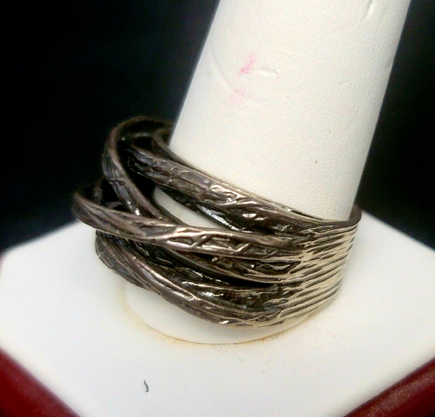 Wide Paz Sterling Silver Band Ring Textured Overlay Sz 10 Israel PZ Oxidized 925
