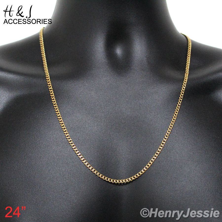 18-36″Stainless Steel 3mm Gold Plated Curb Chain Blue Rhinstone Pendant*AGP98