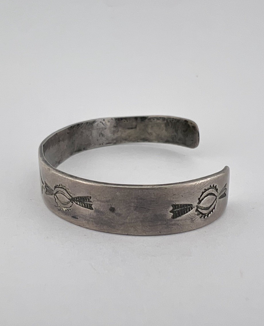 OLD Pawn 1930’s Fred Harvey Navajo Coin Silver Hand Stamped Cuff Bracelet