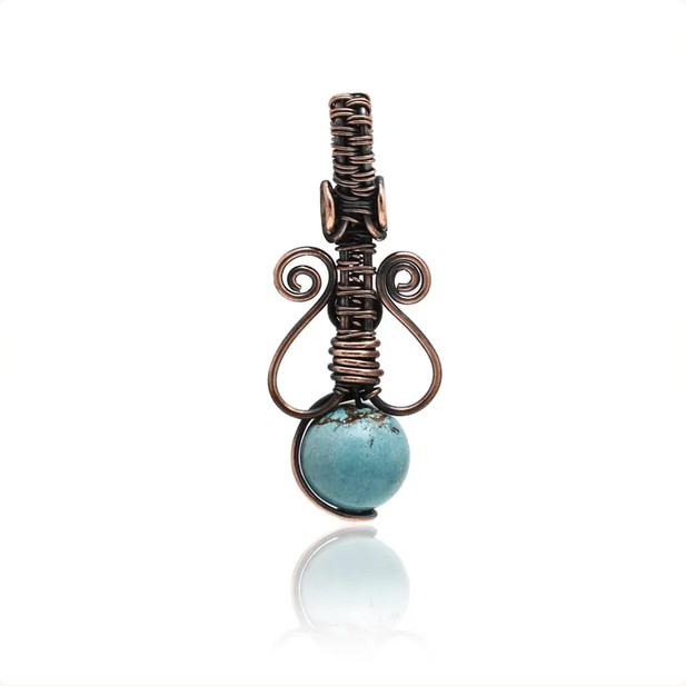 Handmade Turquoise Wire Wrapped Pendant Copper Gemstone Boho Necklace Charm