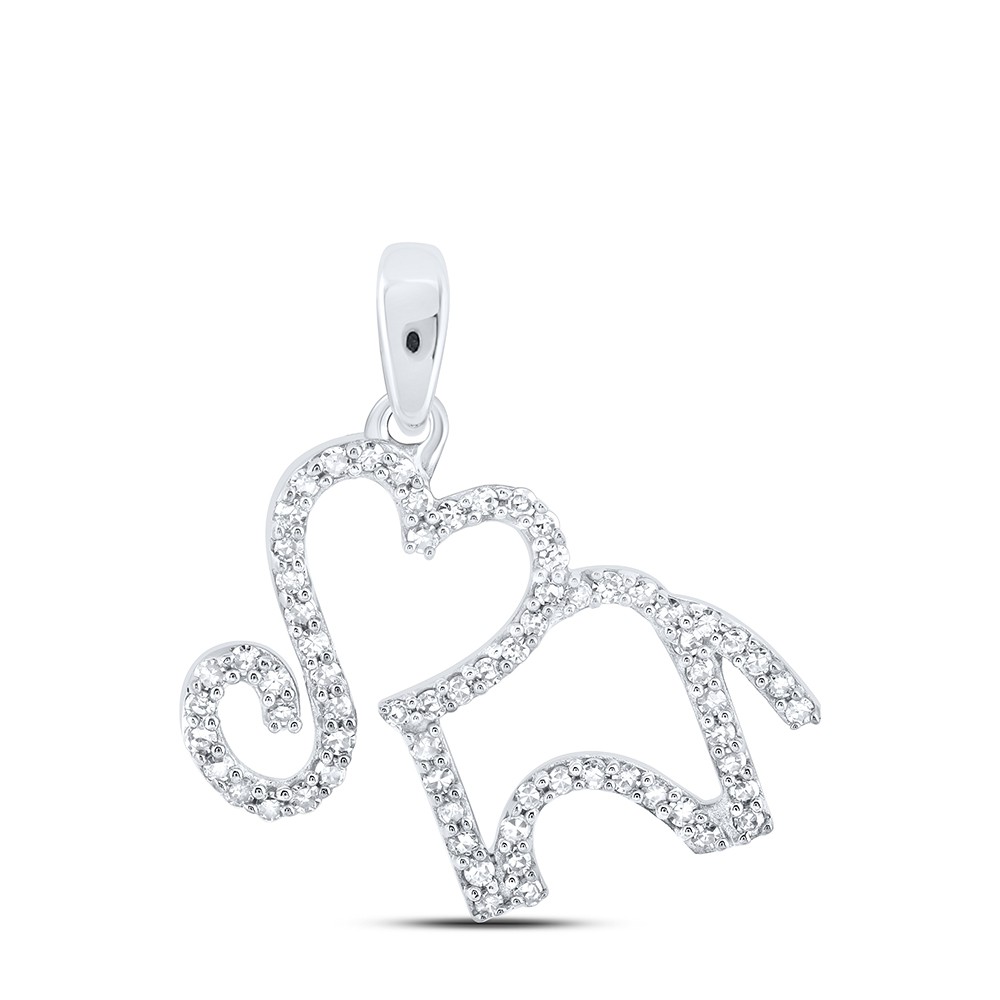 0.2 Ctw Natural Diamond Heart Elephant Gift Pendant 10k White Gold