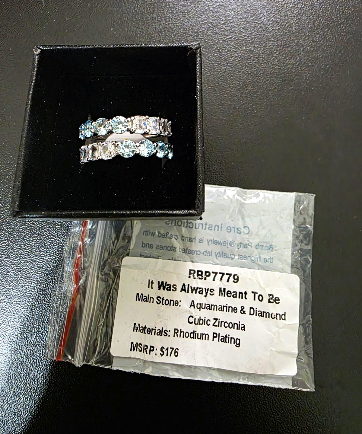 Ring Bomb Party Aquamarine & CZ Rhodium Plated Silver Band Ring Size 7 RBP7779