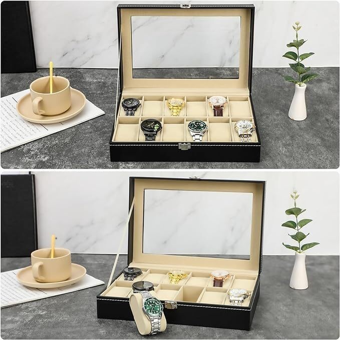 12/24/20 Slots PU Leather Wrist Watch Display Box Storage Holder Organizer Case~
