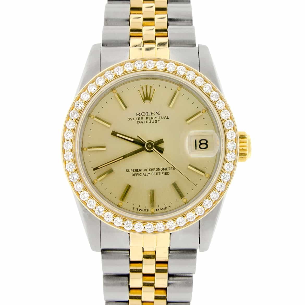 Rolex Datejust 2-Tone Gold/SS Champagne 31mm Womens Watch with Diamond Bezel