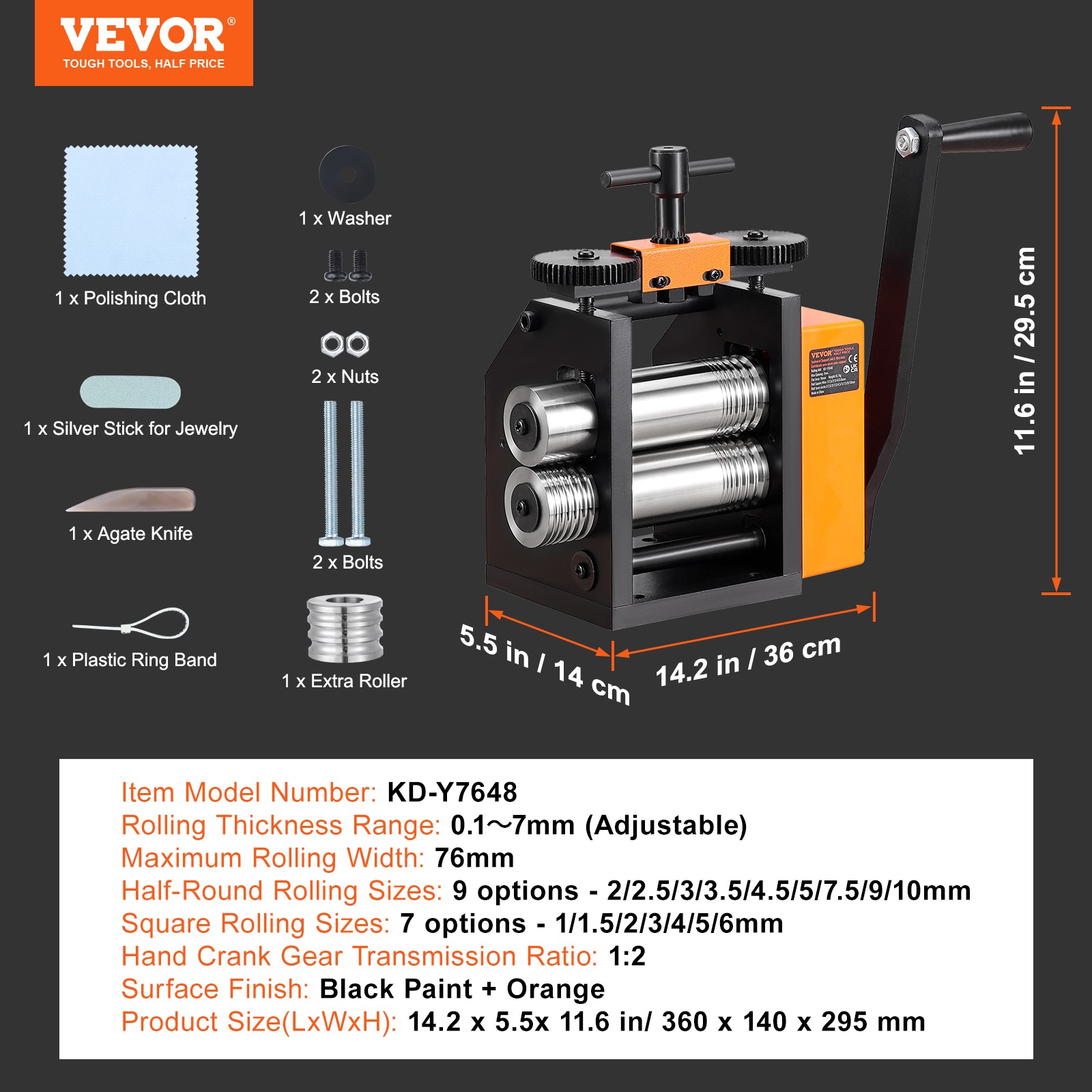 VEVOR Rolling Mill 3″/76 mm Jewelry Rolling Mill Machine 1: 2 Gear Ratio 3-in-1